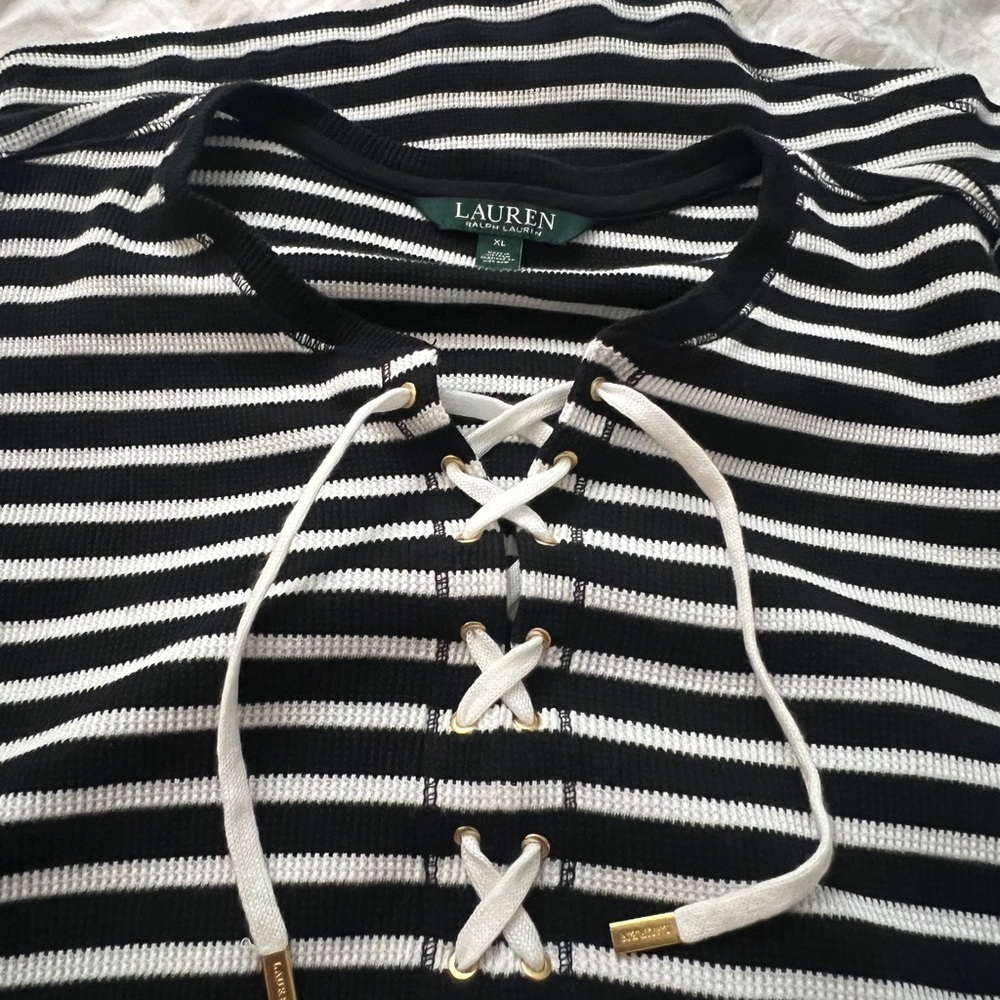 Ralph Lauren Black and White Striped Long Sleeve Top- Never Worn no tags